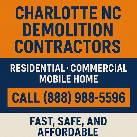 Digital graphic design ad for mobile home demolition in Charlotte NC featuring orange and blue branding