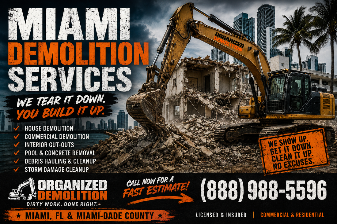 Miami demolition work is different. You have tight access, busy roads, tight lots, neighbors watching, permits, dump fees, concrete, block walls, old additions, hurricane damage