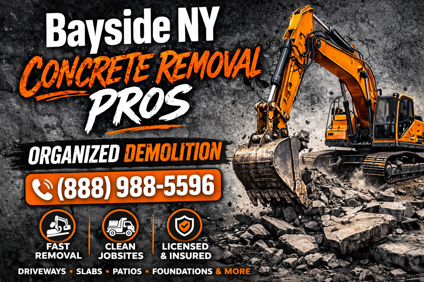 Bayside NY Concrete Removal Pros | Organized Demolition (888) 988-5596