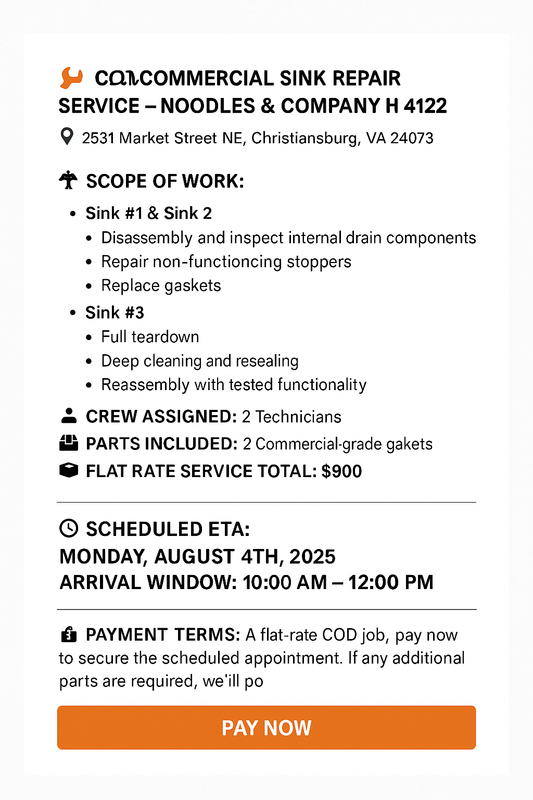 Commercial Sink Repair Estimate – Christiansburg, VA