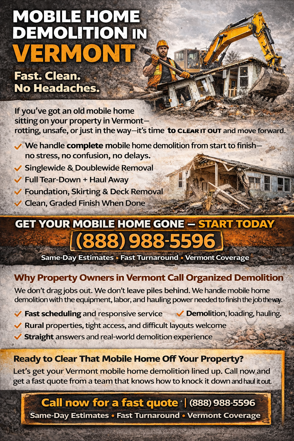 Vermont Mobile Home Demolition Experts